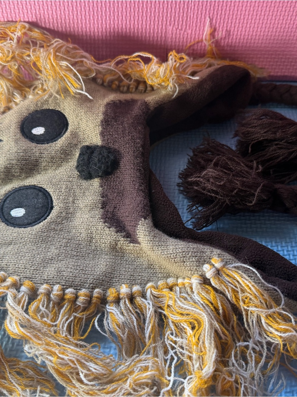 Kids Plush Lion Hat with Fringe - Beige & Brown